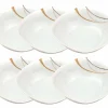 Null 6er Set Müslischale Granada 14,2cm – Kleine Schale / Schüssel Aus Weißem Porzellan Mit Linien- Dekor In Beige Und Braun 23