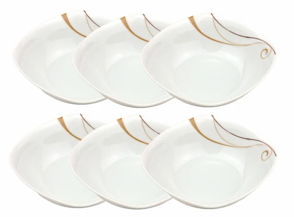 Null 6er Set Müslischale Granada 14,2cm – Kleine Schale / Schüssel Aus Weißem Porzellan Mit Linien- Dekor In Beige Und Braun 1