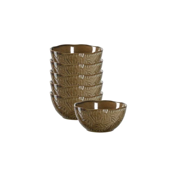 Null 6er Set Müslischale Granada 14,2cm – Kleine Schale / Schüssel Aus Weißem Porzellan Mit Linien- Dekor In Beige Und Braun 3