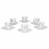 Null 6er Set Espressotasse Palazzo 11cl Mit Untertasse 12,3cm – Aus Weißem Porzellan Mit Dekor-Kreisen In Grau Und Dunkelrot 25