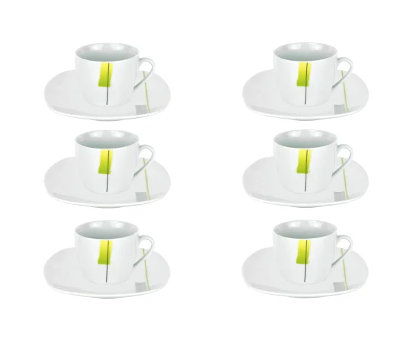 Null 6er Set Espressotasse Mit Espressountertasse Manhattan Porzellan Weiß Mit Dekor 1